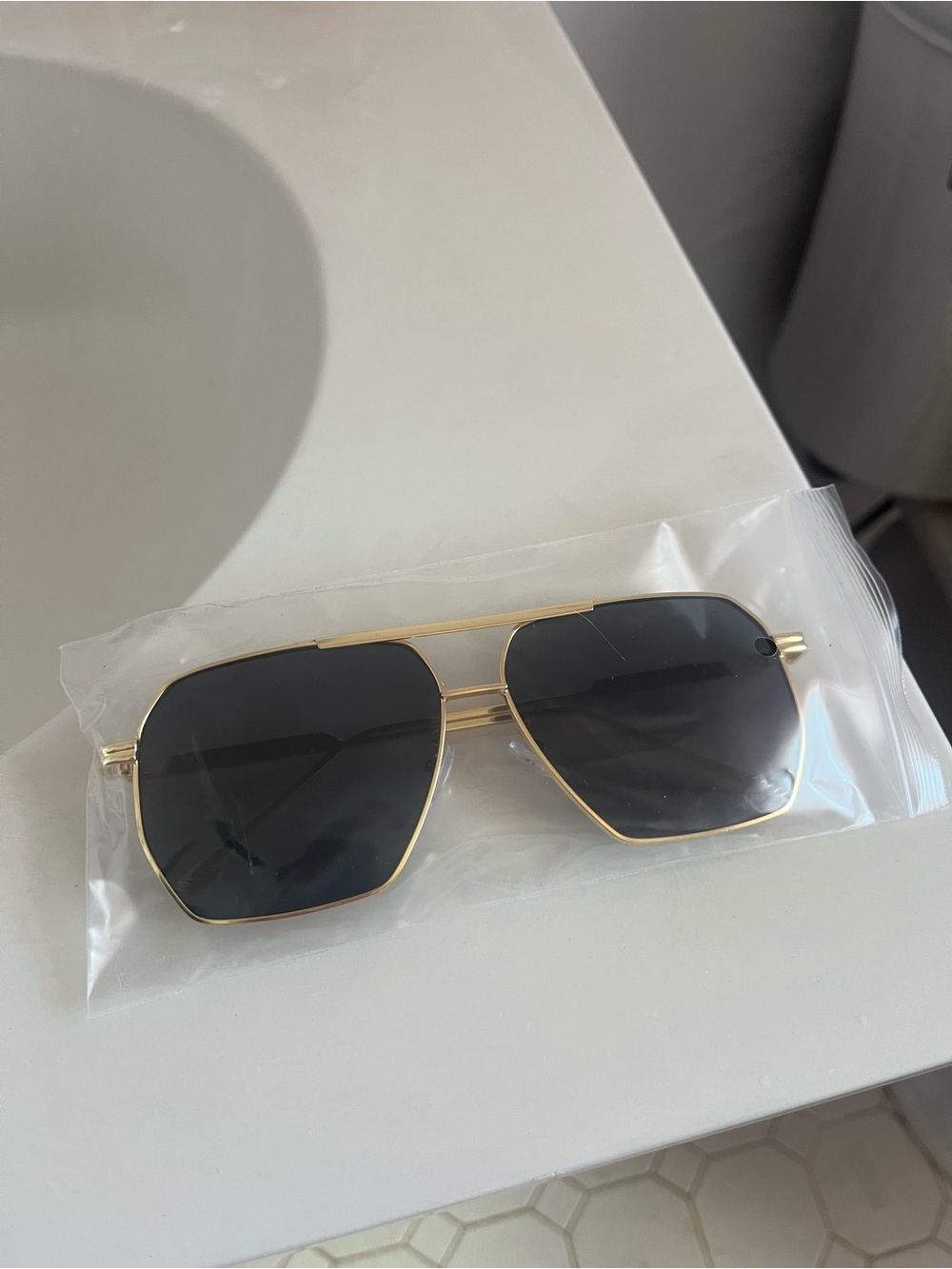 Brand New SHEIN Gold Frame Black Lens Aviator Sunglasses - Men